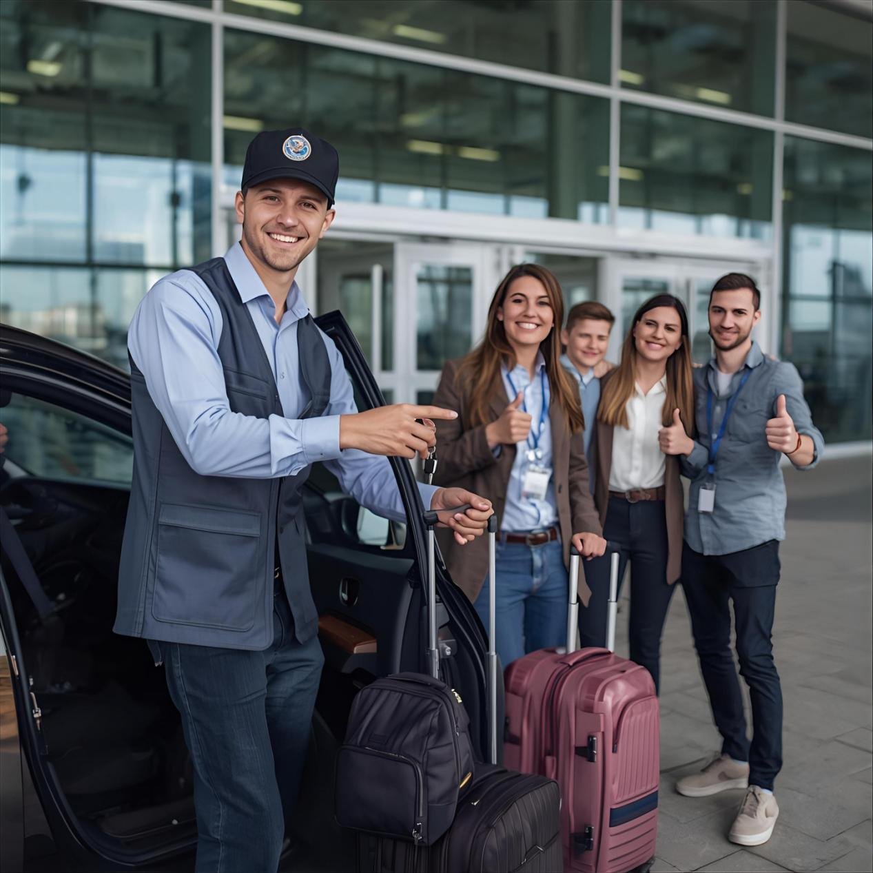 Family handing over their vehicle to a Meet and Greet driver.