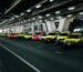 Pick and drop taxis parked in garage.