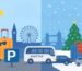 A transition illustration of airport parking in summer and winter.